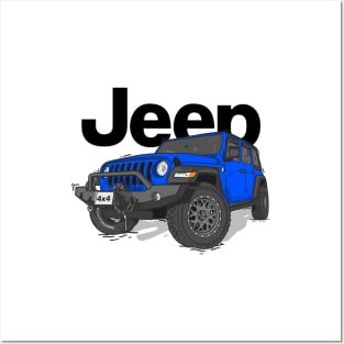 Blue Jeep Wrangler Rubicon Posters and Art